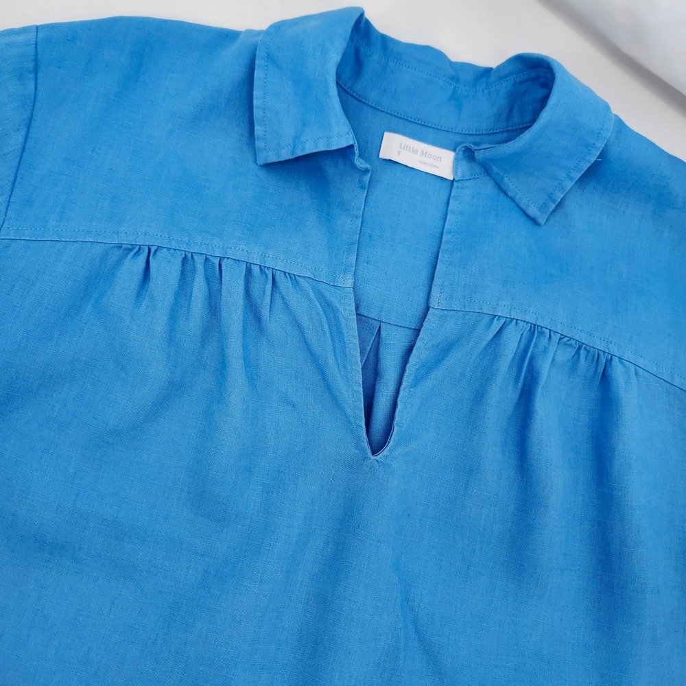 Aritzia Little Moon Women Organic Linen Tunic Top Size S Blue Minimalist Beachy